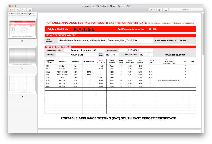 Portable Appliance Certificate Download / Portable Appliance